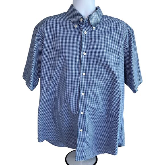 Brooks Brothers Mens Regent Fit Short Sleeve Shirt Blue Check Size Extra Large - Picture 1 of 4